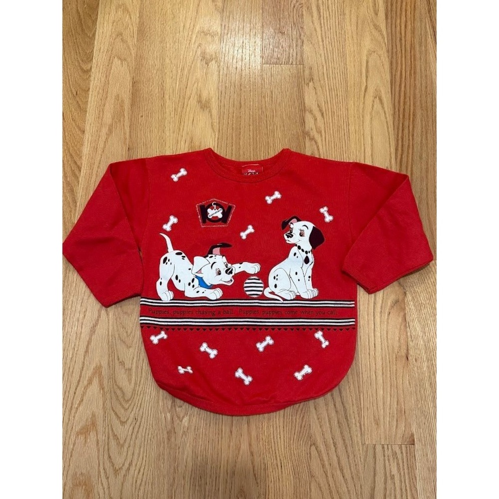 Disney 101 Dalmatians Graphic Sweatshirt Puppies Red Crew Neck Kids Size